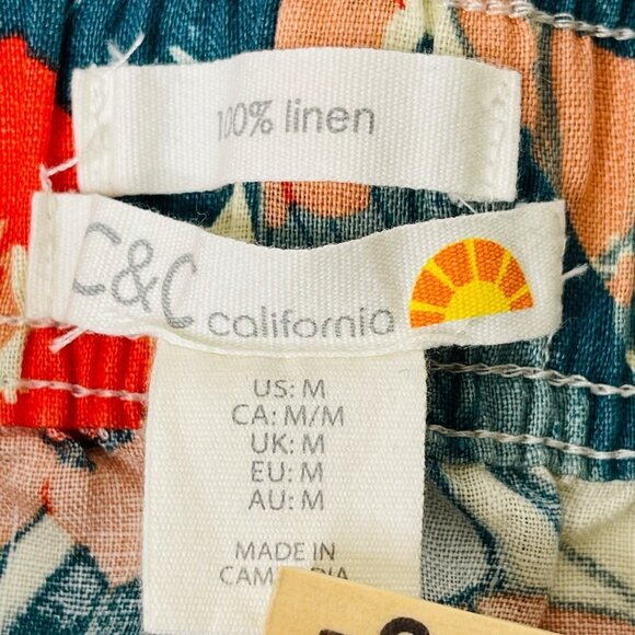 C&C California Women's Linen Wide Leg High Rise Pants Size M Floral Pull On - Picture 4 of 9